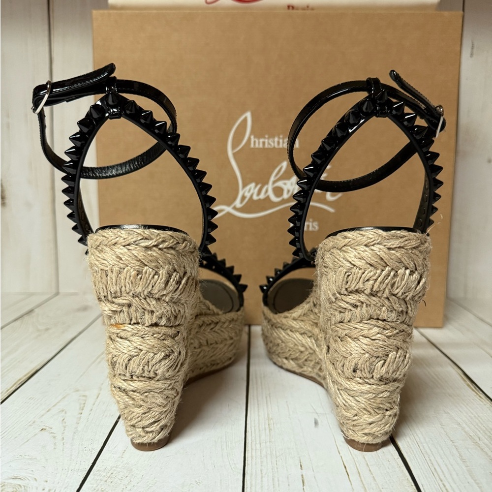 Christian Louboutin Mafaldina Spike Platform Espadrille Wedge Black Sz 36 - Picture 13 of 16